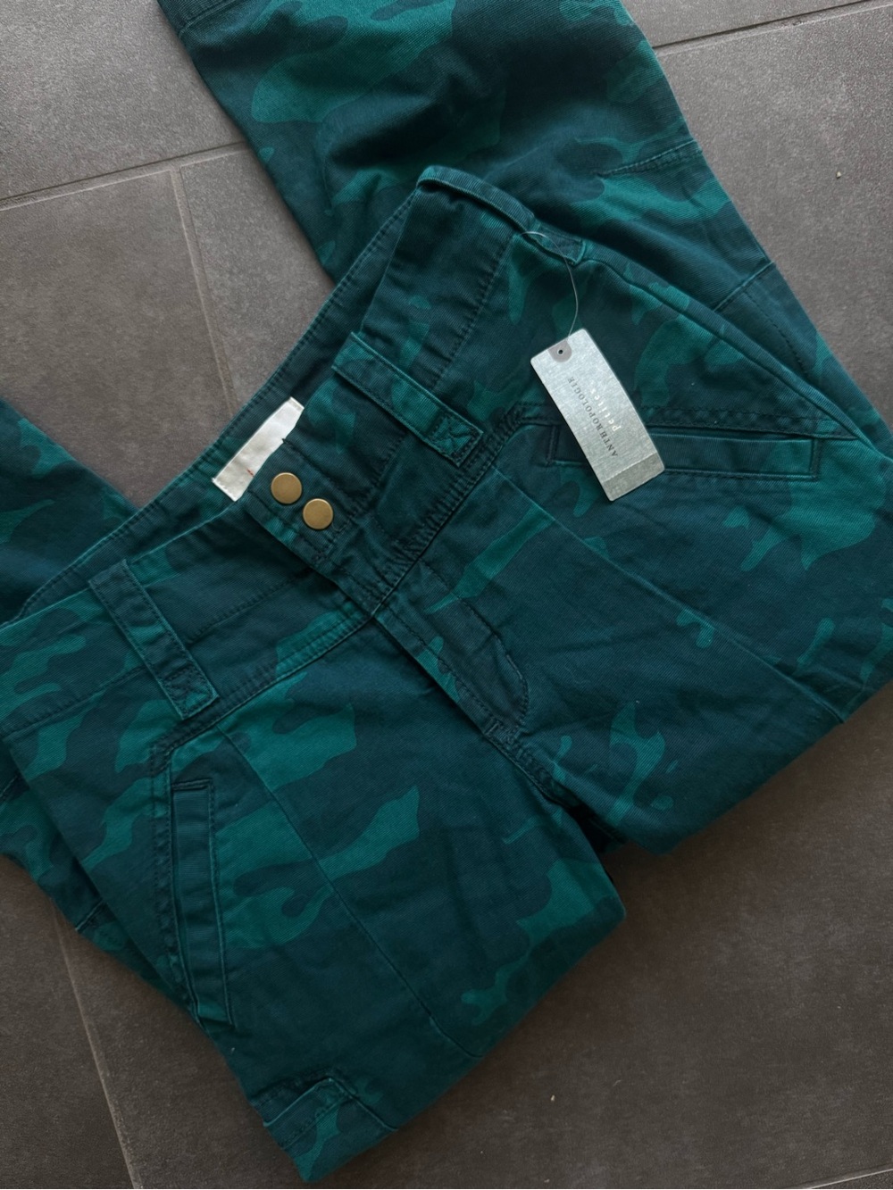 Anthropologie Women’s Teal Green Camouflage Slim Straight Jeans
